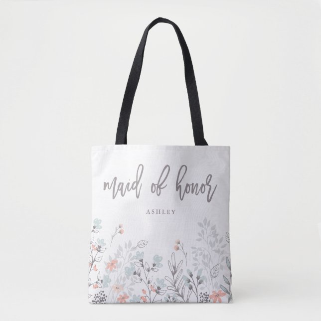 Blue Boho Botanical Wedding | Maid of Honour Tote Bag (Front)