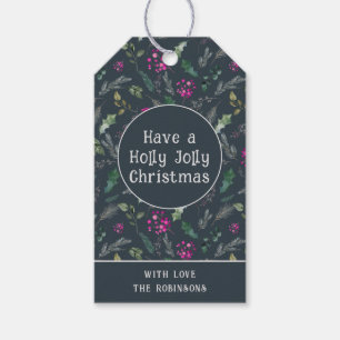 Blue Boho Chic Holly Jolly Christmas Gift Tags