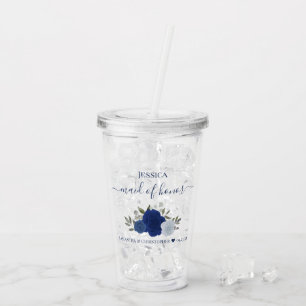 Blue Boho Chic Roses Elegant Maid of Honor Wedding Acrylic Tumbler