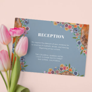 Blue Boho Chic Wildflower Wedding Reception Enclosure Card