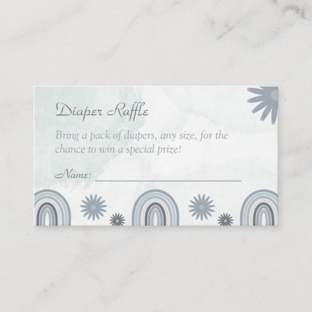 Blue Boho Diaper Raffle Ticket Baby Shower Enclosure Card (Front)