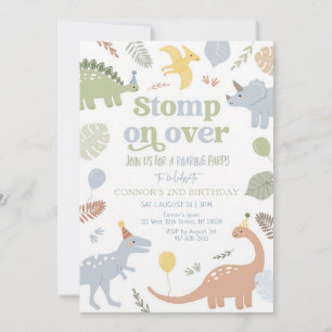 Blue Boho Dinosaur 2nd Birthday Invitation
