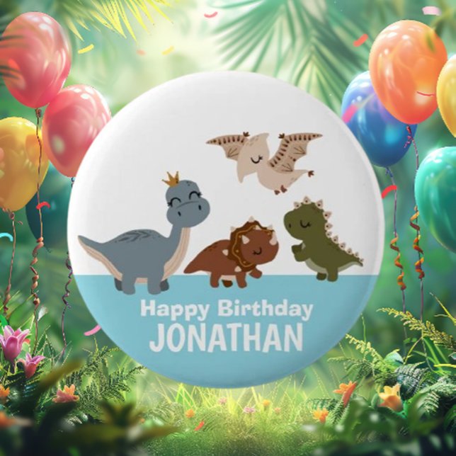 Blue Boho Dinosaur  6 Cm Round Badge (Discover the enchanting blue Dinosaur Button! )