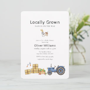Blue Boho Farmer's Market Tractor Baby Shower Invitation