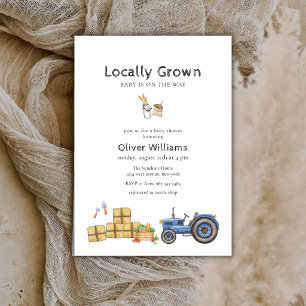 Blue Boho Farmer's Market Tractor Baby Shower Invitation