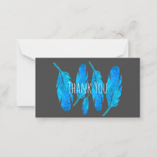 Blue boho feathers blue and grey card