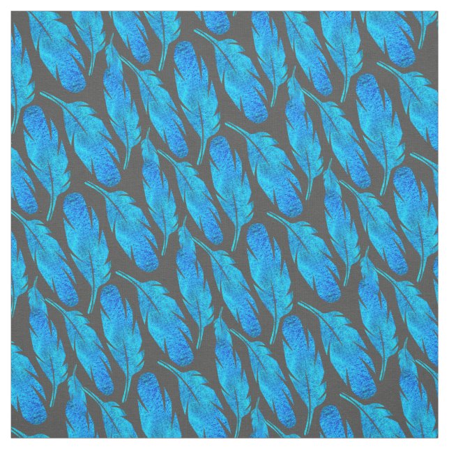 Blue boho feathers blue and grey fabric (Swatch)
