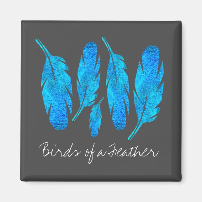 Blue boho feathers blue and grey magnet (Front)