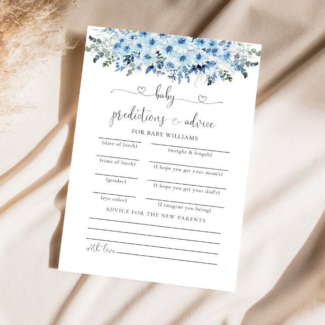 Blue Boho Floral Baby Predictions Card (Creator Uploaded)
