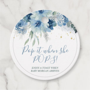 Blue Boho Floral Baby Shower Pop It Favour Tags