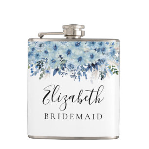 Blue Boho Floral Bridal Shower Flask