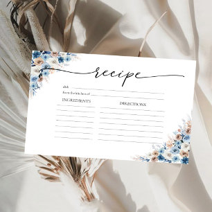 Blue Boho Floral Bridal Shower Large Recipe Card