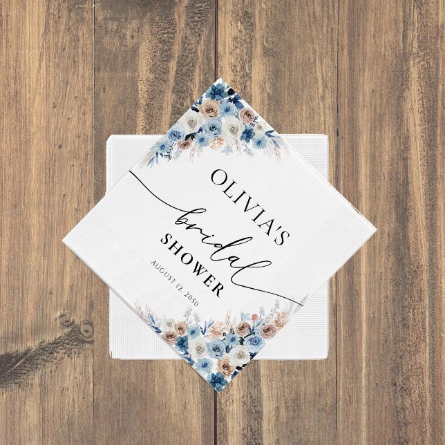 Blue Boho Floral Bridal Shower Napkin (Creator Uploaded)