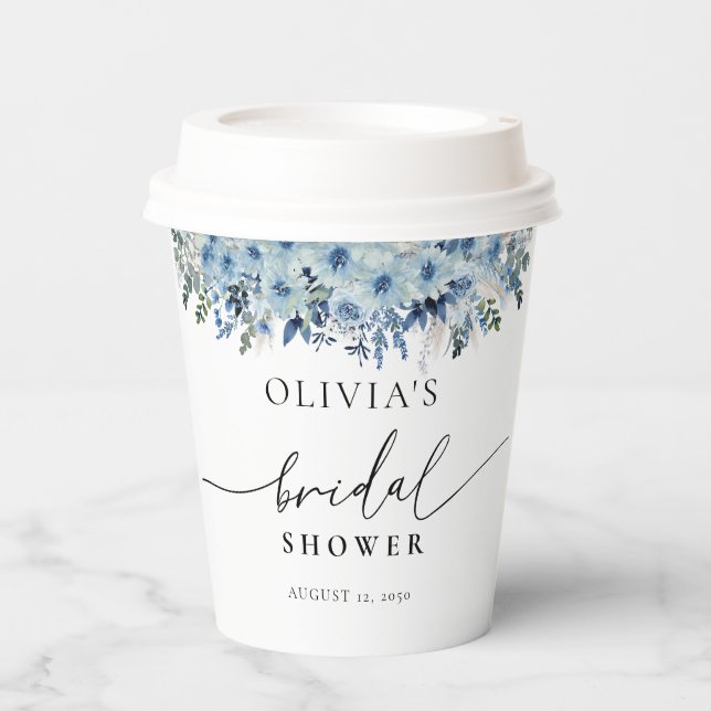 Blue Boho Floral Bridal Shower Paper Cup (Front)