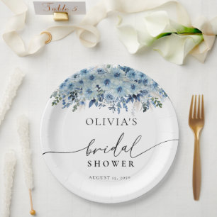 Blue Boho Floral Bridal Shower Paper Plates