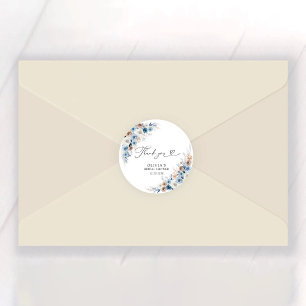 Blue Boho Floral Classic Round Sticker