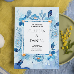 Blue Boho Floral Elegant & Chic Wedding  Invitation