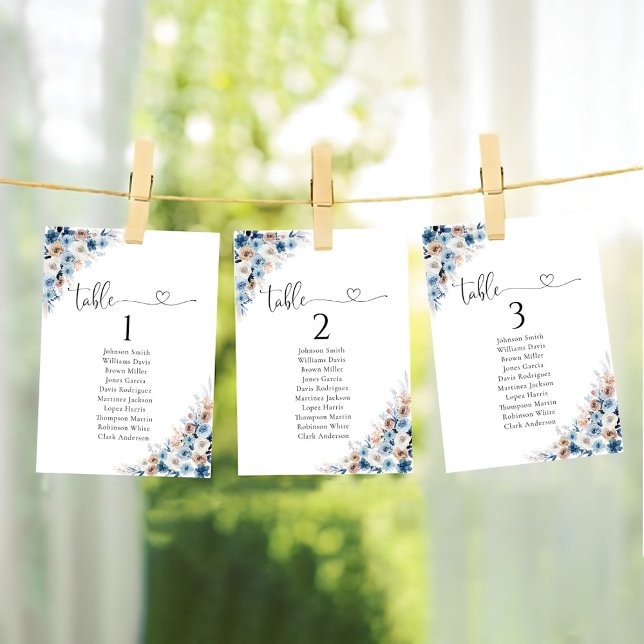 Blue Boho Floral Table Seating Chart Card (Creator Uploaded)