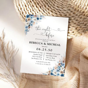 Blue Boho Floral The Night Before  Invitation