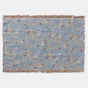 Blue Boho Floral Throw Blanket