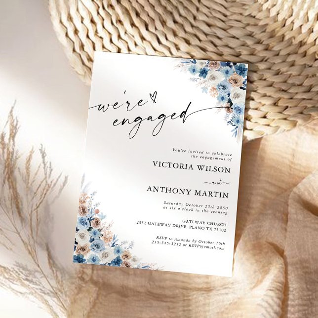 Blue Boho Floral We are engaged Invitation (Creator Uploaded)