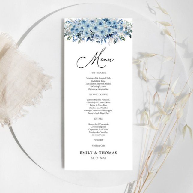 Blue Boho Floral Wedding Ceremony Menu (Creator Uploaded)
