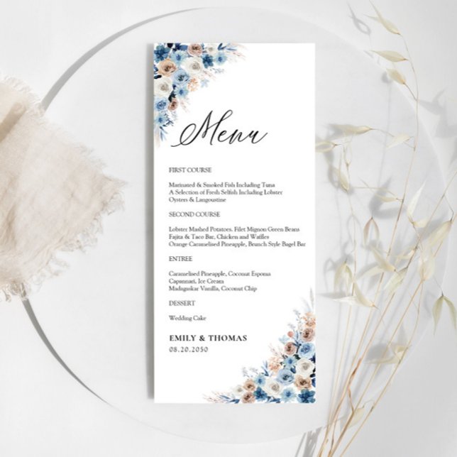 Blue Boho Floral Wedding Ceremony Menu (Creator Uploaded)