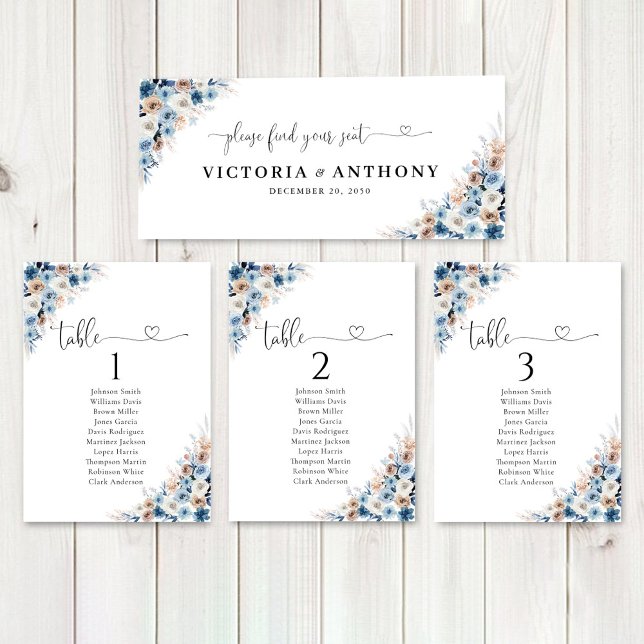 Blue Boho Floral Wedding Head Table Sign (Creator Uploaded)