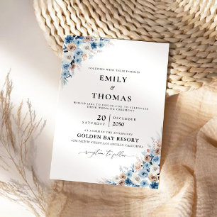 Blue Boho Floral Wedding Invitation