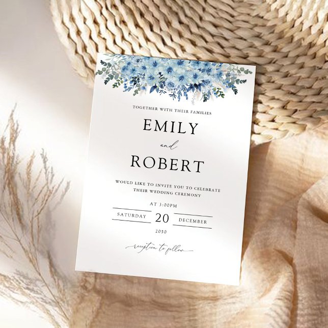 Blue Boho Floral Wedding Invitation (Creator Uploaded)
