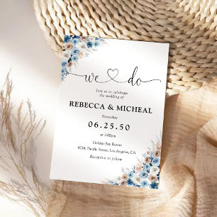 Blue Boho Floral Wedding Invitation