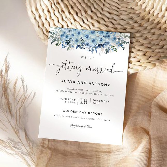 Blue Boho Floral Wedding Invitation (Creator Uploaded)