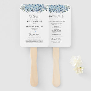 Blue Boho Floral Wedding Program Hand Fan