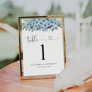 Blue Boho Floral Wedding Table Numbers