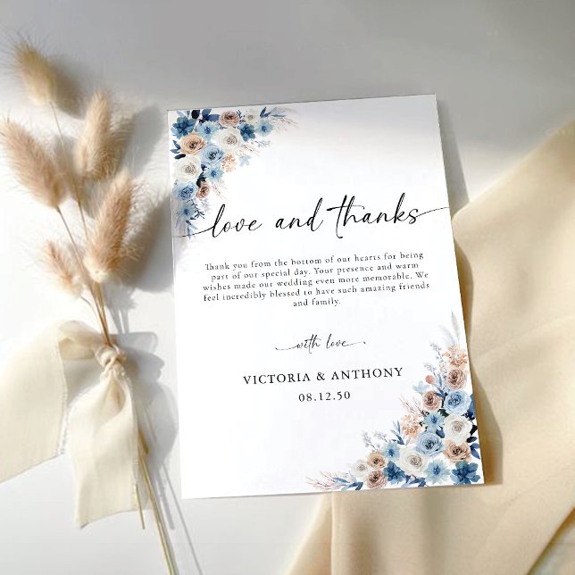 Blue Boho Floral Wedding Thank You Card (Creator Uploaded)