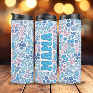 Blue Boho Flowers 3D Inflated Mama Thermal Tumbler