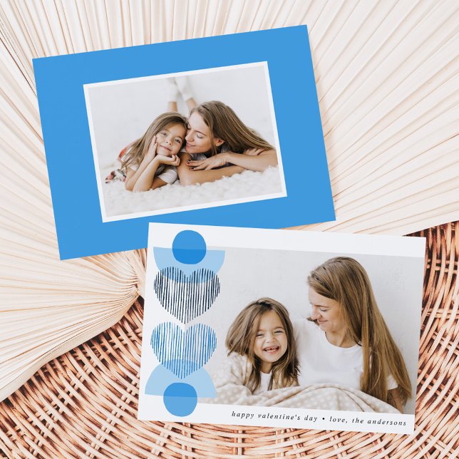 Blue Boho Hearts Photo Valentine's Day Holiday Card (Creator Uploaded)
