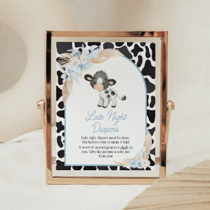 Blue Boho Highland Cow Baby Late Night Diapers Poster