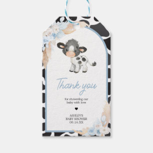 Blue Boho Highland Cow Baby Shower Favour Tags