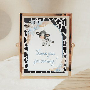 Blue Boho Highland Cow Baby Thank you for Coming Poster