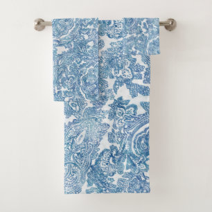 Blue Boho Lace Paisley Pattern  Bath Towel Set