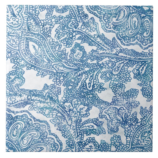 Blue Boho Lace Paisley Pattern Tile (Front)