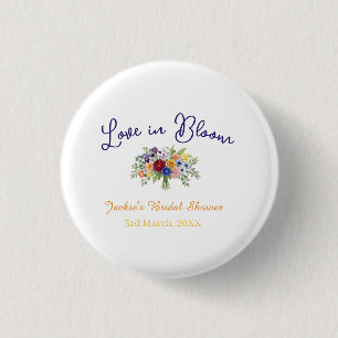 blue boho love in Bloom bridal shower name retro 3 Cm Round Badge