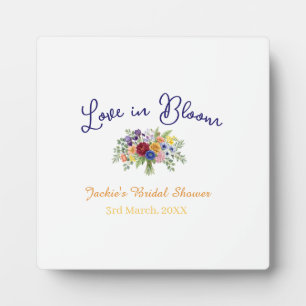 blue boho love in Bloom bridal shower name retro Plaque