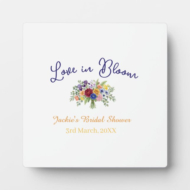 blue boho love in Bloom bridal shower name retro Plaque (Front)