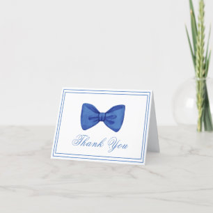 Blue Boho Minimalist Bow Frame Baby Shower Thank You Card