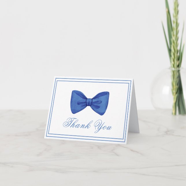 Blue Boho Minimalist Bow Frame Baby Shower  Thank You Card (Front)