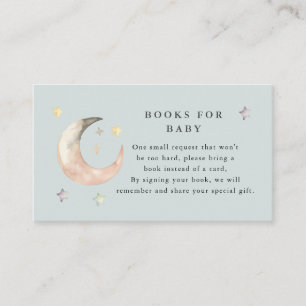 Blue Boho Over the moon Book request Baby shower   Enclosure Card