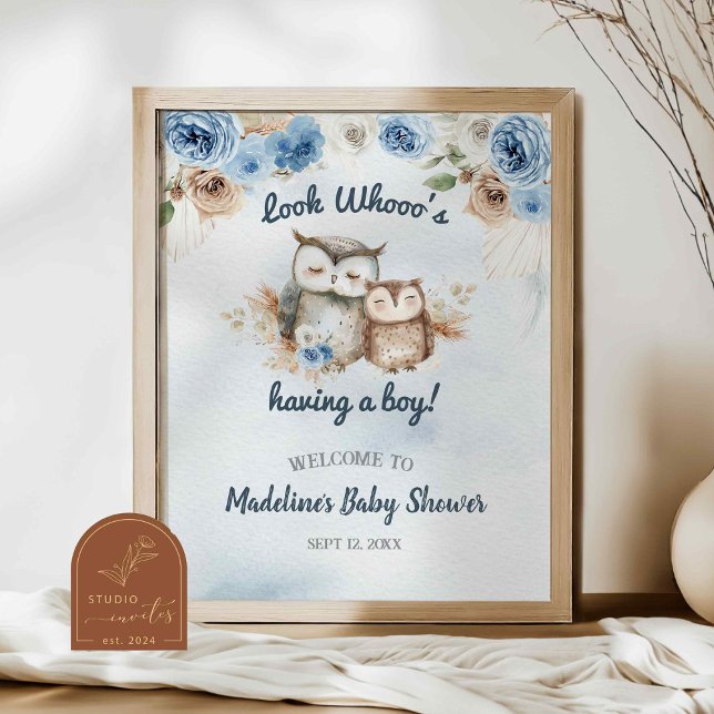 Blue Boho Owl Baby Shower Poster (Creator Uploaded)