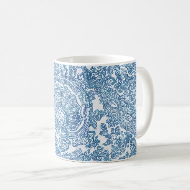 Blue Boho Paisley Pattern Coffee Mug (Front Right)